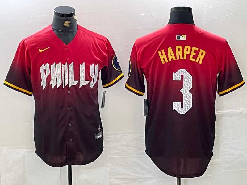 Men%27s Philadelphia Phillies #3 Bryce Harper Red 2024 City Cool Base Jersey